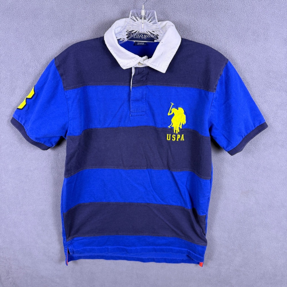 VTG Y2K U.S. Polo Assn. Polo Shirt Mens S Striped Big Logo Rugby Style Grunge